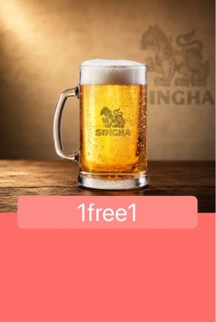 โปรโมชั่น 1free1 แถม ลีโอ(แก้ว) - Leobeer Lager(G), สิงห์(เหยือก) - Singhabeer  Lager (Jug), สิงห์(แก้ว) - Singhabeer Lager(G), ลีโอ(เหยือก) - Leobeer Lager(Jug) เมื่อสั่งเมนู  จำนวน 1 ที่