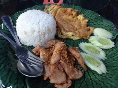 ข้าวหมูกระเทียมไข่เจียว
