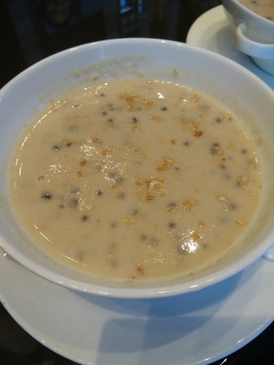 Double-boiled superior bird nest’s soup with coconut jus, almond jus and rock sugar