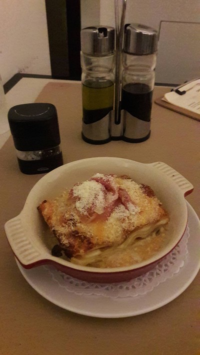 Lasagna with white asparagus and procuitto di parma