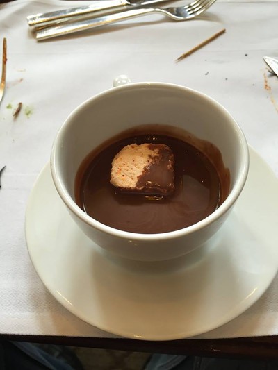 Warm Venezuela chocolate, frozen espelette pepper cream