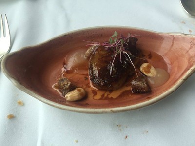 Pan-seared duck foie gras with "Pedro Ximenez" wine sauce and dried figs