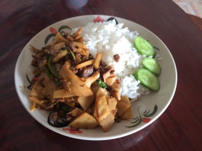 ข้าวกระเพราเนื้อหน่อไม้ดอง