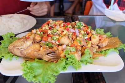 ปลาทับทิมทอดสามรส