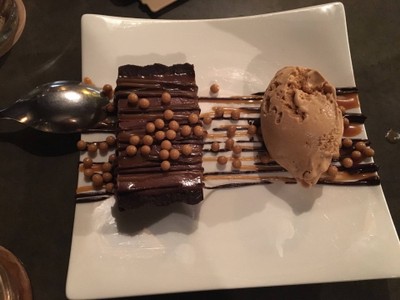 ovaltine and white chocolate tart with caramel ice cream