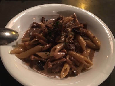 black truffle and pork cheek penne with mushrooms, red wine cream sauce