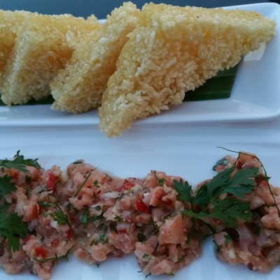 Spicy Salmon Tartar with Fried Sticky Rice