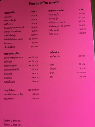 ป้ายราคาหรือสมุดเมนู