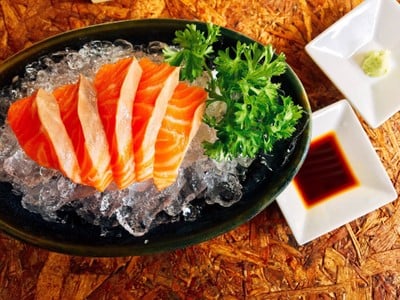 Salmon Sashimi .