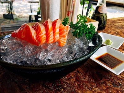 Salmon Sashimi .