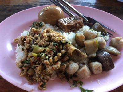 ข้าวราดกระเพรา+เขียวหวาน+ไข่พะโล้ 60 บาท