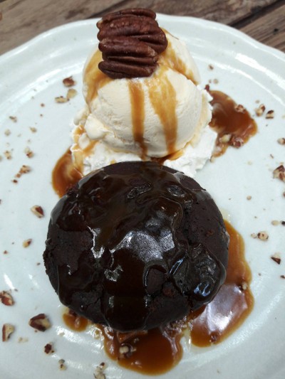 Sticky toffee pudding with vanilla ice-cream 