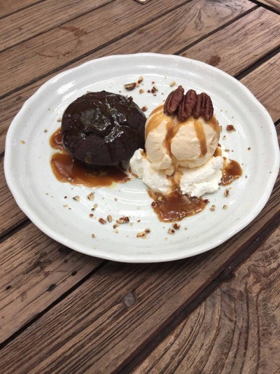 Sticky toffee pudding with vanilla ice-cream 