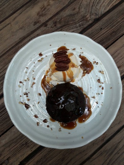Sticky toffee pudding with vanilla ice-cream 