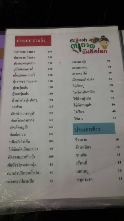ป้ายราคาหรือสมุดเมนู