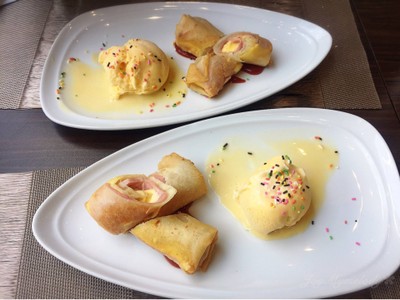 ปอเปี๊ยะทอดแฮมชีส+ไอศกรีม