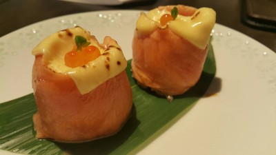 Broiled Fatty Salmon Aburi with Cheese & Ikura