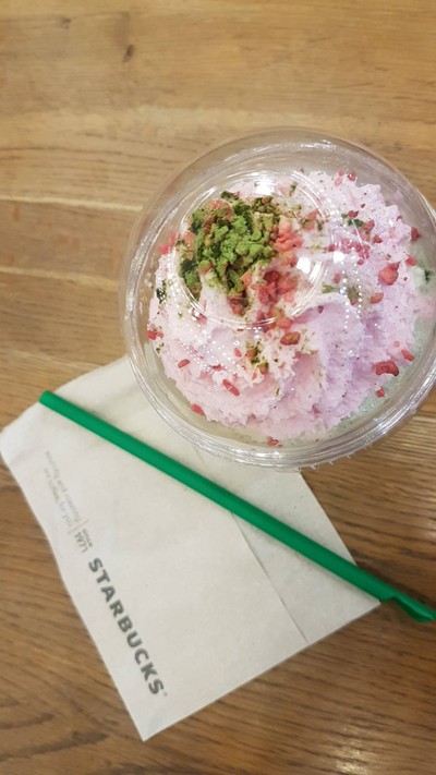 Green Tea Strawberry Blossom Frappuccino .
