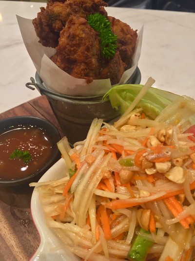 Vegan Papaya Salad &Fried Chicken