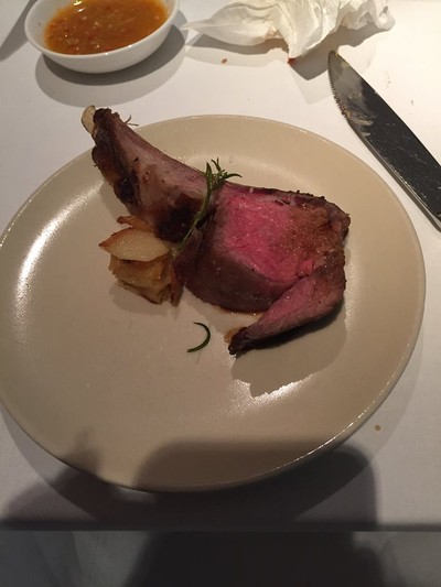 Grilled lamb chop, lentil, potato gratin