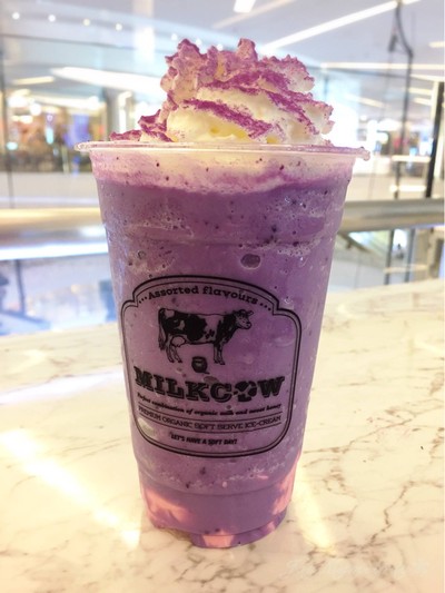 Purple Potato Latte Frappe + Sakura Pudding