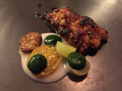 Meklong catfish, caramelized with tamarind eggplant, grape, coconut
