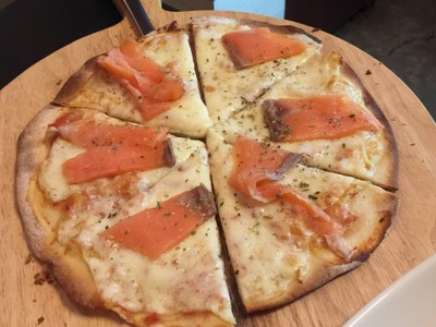 Pizza Cheese and Smoked Salmon