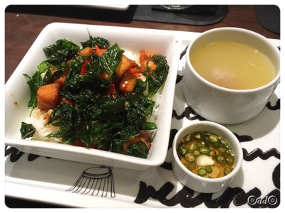Fried Salmon with Holy Basil on Rice