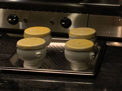 Lobster bisque puff soup with truffle and lobster tail