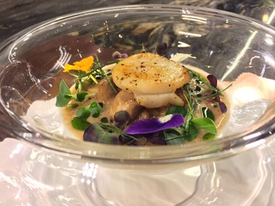 Foie gras mousse with seared Hokkaido scallop, wild mushroom and wild mushroom foam