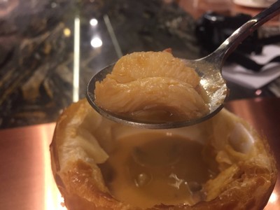 Lobster bisque puff soup with truffle and lobster tail