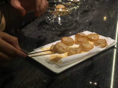 Foie gras mousse with seared Hokkaido scallop, wild mushroom and wild mushroom foam