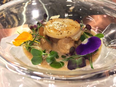 Foie gras mousse with seared Hokkaido scallop, wild mushroom and wild mushroom foam