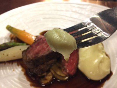 Pan seared Australian wagyu rib eye steak with creamy mashed potato