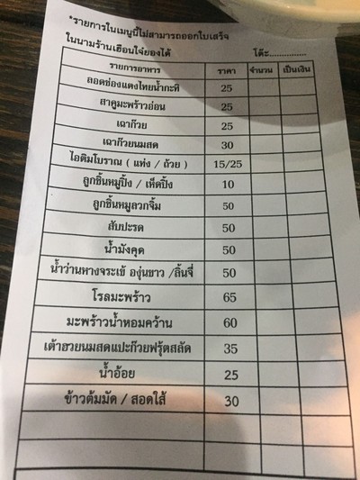 ป้ายราคาหรือสมุดเมนู