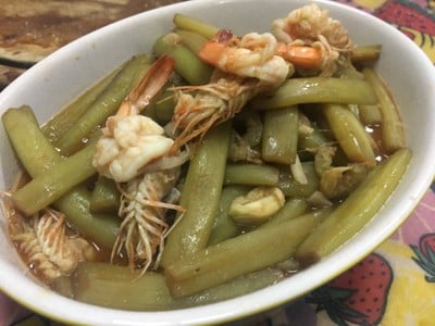 ผัดสายบัวกุ้งสด