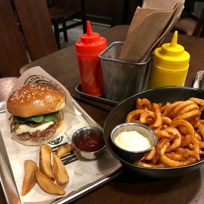 Swiss Mushroom Burger & Curly Fries