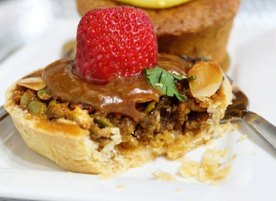 Goji Tart With Salted Caramel Sauce
