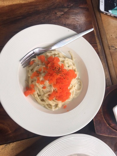 สปาเก็ตตี้คาโบนาร่าซอสครีมไข่กุ้ง