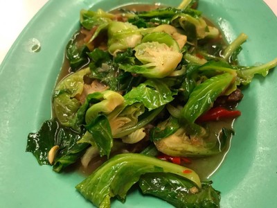 Stir Fried Baby Cabbage With Crispy Pork