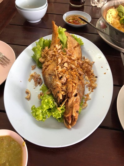 ปลาเนื้ออ่อนทอดกระเทียม