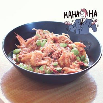 ผัดน้ำพริกกะปิสะตอกุ้งสด