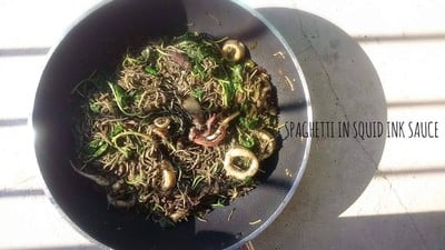 Angel Hair Spaghetti in squid ink sauce