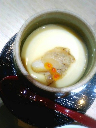 Chawanmushi on top with Hotate and Ikura