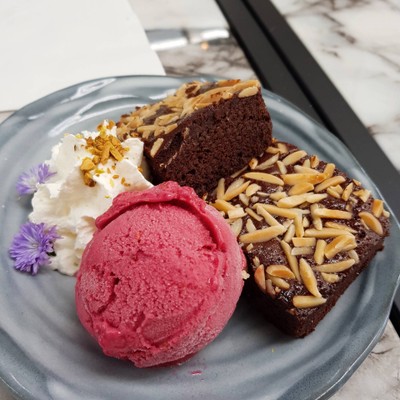 “Brownie with Raspberry sorbet”