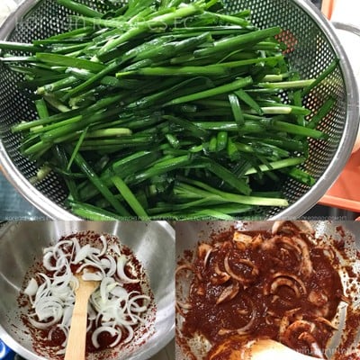 วิธีทำ 부추김치 (Buchu Kimchi/บูชู่กิมจิ) Chives Kimchi กิมจิใบกุ้ยช่าย