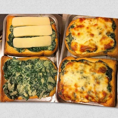 ขนมปังโทสหน้าผักโขมอบชีส