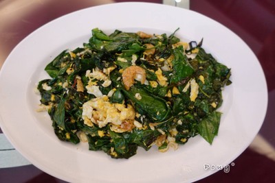 ใบเหลียงผัดกุ้งเสียบ