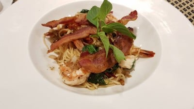 Spaghetti Vongole  baby clam, dried chilli, sweet basil in olive oil (spicy)
