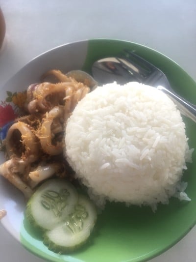 ข้าวราดปลาหมึกทอดกระเทียม